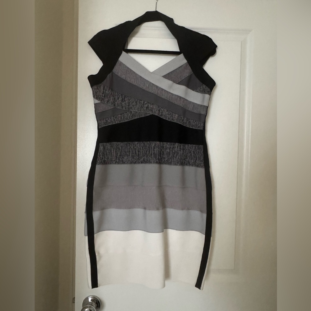 VENUS Black and Gray Asymmetrical Dress